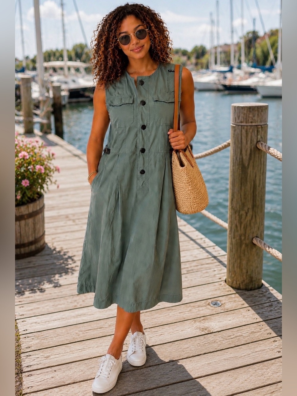 G-Star Sleeveless Midi Dress in Sage Green